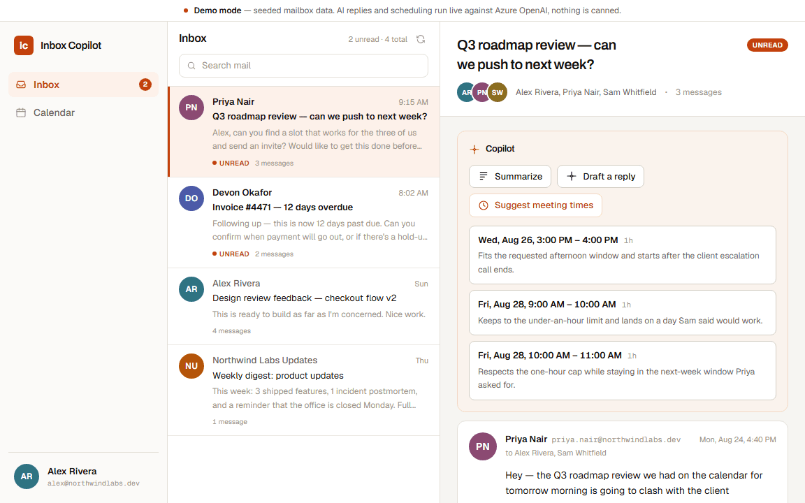 Inbox Copilot — desktop layout