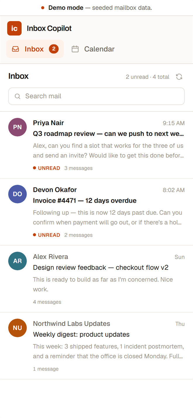 Inbox Copilot — mobile layout
