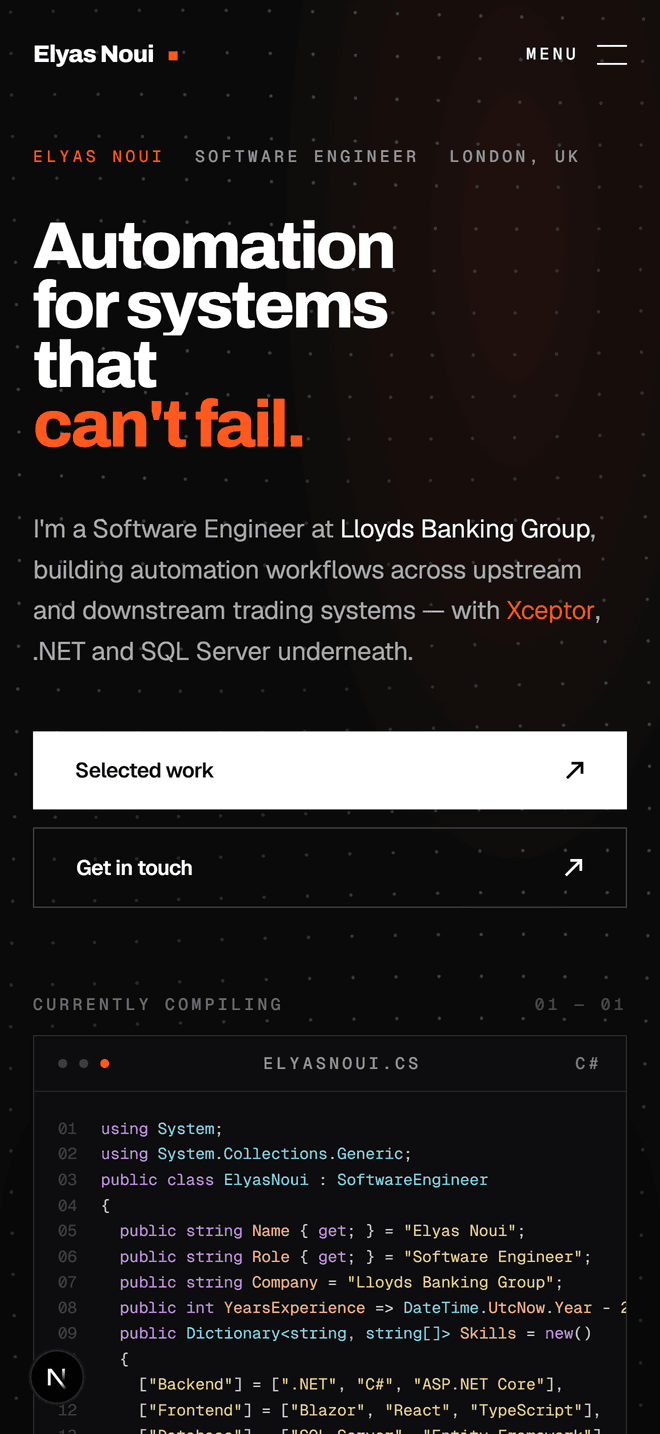 This Portfolio — mobile layout